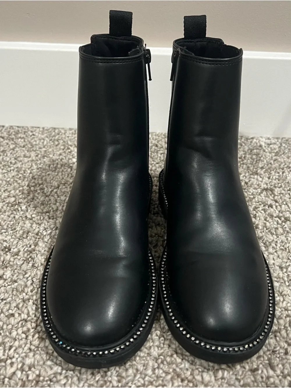 ZARA Black Chelsea Ankle Boots Studded Sole Zip Kids Size US 2 EU 33